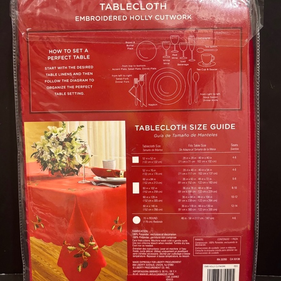 NIP Winter Wonderland Embroidered Holly Cutwork 70" Round Tablecloth - Red - Picture 3 of 3